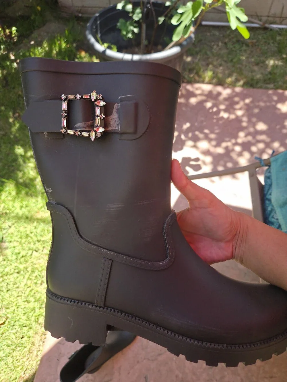 Time And Tru Women's Black Buckle Rain Boots